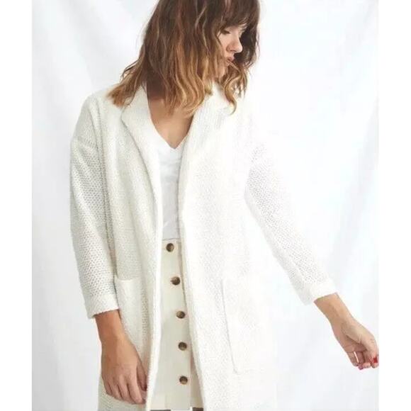 MARINE LAYER ANTHROPOLOGIE Birdseye Open Knit Coat Cardigan Jacket Ivory Cream M - Picture 1 of 8